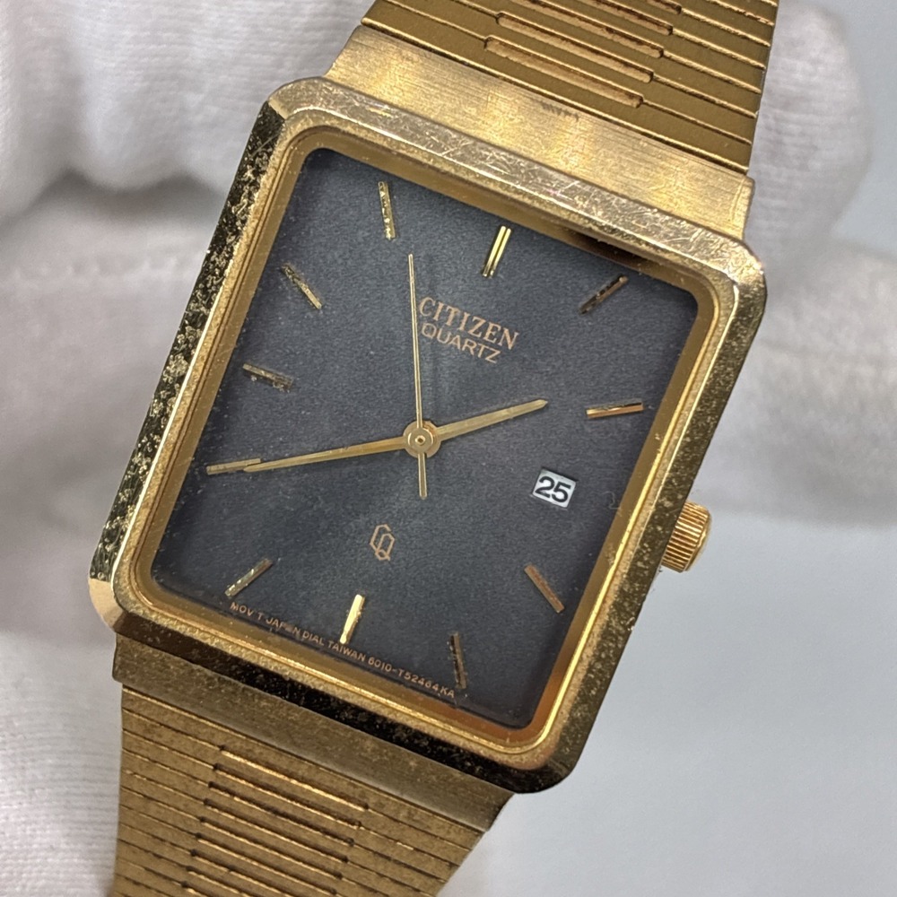 Vtg Citizen Unisex Gold Tone Smoke Grey Dial Quartz Watch T15537 - Working!